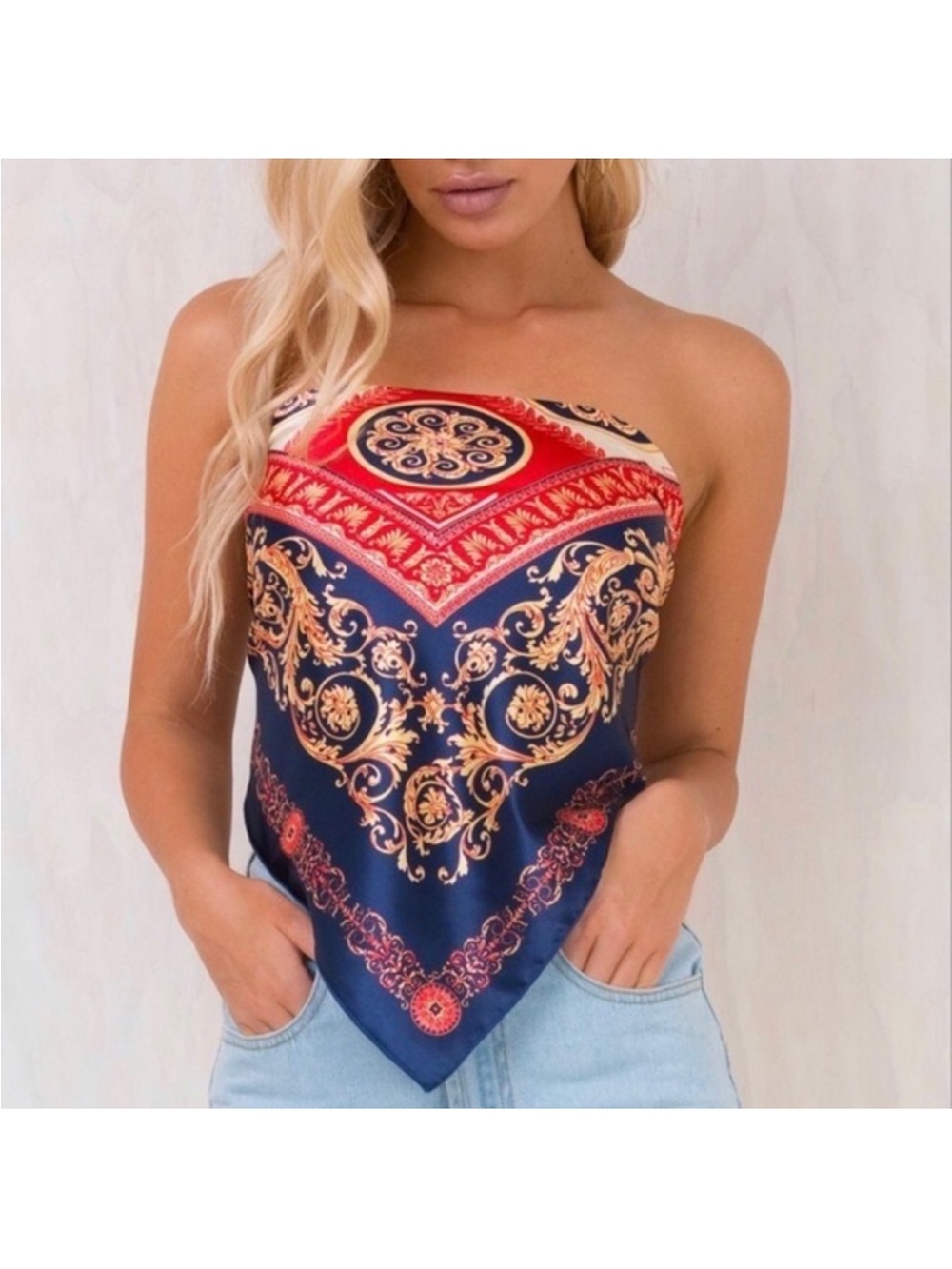 Princess Polly Navy Red Baroque Handkerchief Camisole